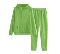 Conjunto de 2 piezas de invierno cálido para mujer, conjunto de moda holgada, manga larga, sudadera con capucha + pantalones cómodos y transpirables, color sólido con bolsa, verde claro, XXL