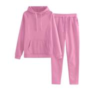Conjunto de 2 piezas de invierno cálido para mujer, conjunto de moda holgada, manga larga, sudadera con capucha + pantalones cómodos y transpirables, color sólido con bolsa, rosa, S