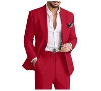 Conjunto de 2 piezas de lino y pantalones de verano para hombre, ajuste delgado, un botón, ligero, traje de boda de negocios, rosso, XXL