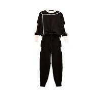 Conjunto de 2 piezas de suéter de punto para mujer, estilo informal, cuello redondo, con cordones y pantalones elásticos, Color De La Imagen, S