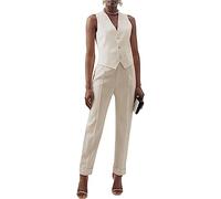 Conjunto de 2 piezas formal ajustado para mujer: chaleco y pantalones de 3 botones, chaleco de oficina, caqui, M