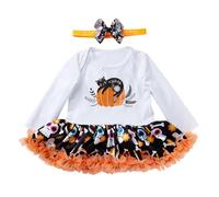 Conjunto de 2 Piezas Mameluco Manga Larga con Estampado Calabaza Halloween para niñas 0 a 24 Meses, Bonito Atuendo otoño y Fiestas navideñas. Ropa Escalada Mujer