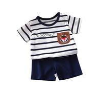 Conjunto de 2 piezas para bebé y niño, de verano, manga corta, con estampado de animales y pantalones cortos a rayas, con cintura elástica, ropa casual y cómoda para niños, A-le negro, 3 años