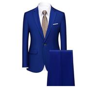 Conjunto de 2 piezas para hombre, ajustado, con un botón, chaqueta y pantalones para hombre, formal, boda, graduación, fiesta, negocios, Azul Zafiro, L