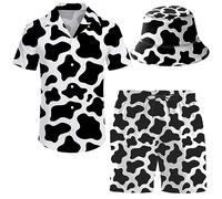 Conjunto de 2 piezas para hombre, camisa hawaiana, pantalones cortos, camisa y pantalones cortos con sombreros de pescador, Vacas, XXL