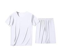 Conjunto de 2 piezas para hombre, camiseta de dormir para hombre, manga corta, 2 unidades, algodón, juego de pijamas suaves y cómodos, pantalones cortos para dormir, vestido de noche monocolor, traje