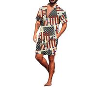 Conjunto de 2 Piezas para Hombres del 4 de Julio Camisa de Manga Corta con Botones y Pantal Shorts con la Bandera de Estados Unidos y el 250º Aniversario