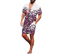 Conjunto de 2 Piezas para Hombres del 4 de Julio Camisa de Manga Corta con Botones y Pantal Shorts con la Bandera de Estados Unidos y el 250º Aniversario
