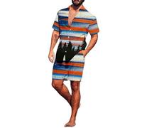 Conjunto de 2 Piezas para Hombres del 4 de Julio Camisa de Manga Corta con Botones y Pantal Shorts con la Bandera de Estados Unidos y el 250º Aniversario