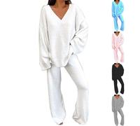 Conjunto de 2 piezas para mujer, a la moda, conjuntos de 2 piezas para mujer, para salir, camisetas de color sólido, pantalones de pierna ancha, pantalones de cintura alta, conjuntos de manga larga