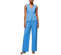 Conjunto de 2 piezas para mujer, chaleco corto y pantalones de pierna ancha, cuello en V, trajes casuales de lino, trajes de verano, azul, L