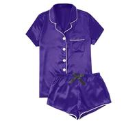 Conjunto de 2 piezas para mujer, con pantalones cortos, camisón de satén para mujer, morado, S