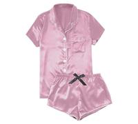 Conjunto de 2 piezas para mujer, con pantalones cortos, camisón de satén para mujer, Rosa intenso., XL