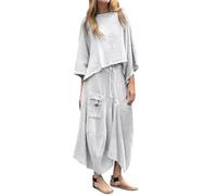 Conjunto de 2 piezas para mujer, falda casual, falda de manga larga, faldas irregulares, trajes a juego 2025, vestidos para salir, viajes, vestido midi para vacaciones casuales al aire libre, blanco