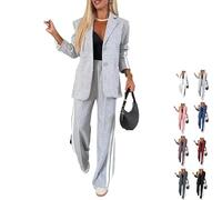 Conjunto de 2 Piezas Para Mujer: Traje Casual de Manga Larga Con Solapa, Blazer y Pantalones de Negocios, Elegante Con Bolsillos
