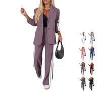 Conjunto de 2 Piezas Para Mujer: Traje Casual de Manga Larga Con Solapa, Blazer y Pantalones de Negocios, Elegante Con Bolsillos