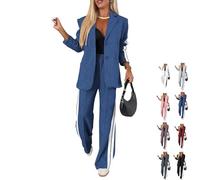 Conjunto de 2 Piezas Para Mujer: Traje Casual de Manga Larga Con Solapa, Blazer y Pantalones de Negocios, Elegante Con Bolsillos