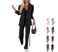 Conjunto de 2 Piezas Para Mujer: Traje Casual de Manga Larga Con Solapa, Blazer y Pantalones de Negocios, Elegante Con Bolsillos