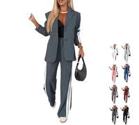 Conjunto de 2 Piezas para Mujer: Traje Casual de Manga Larga Con Solapa, Blazer y Pantalones Elegantes Con Bolsillos, Traje de Negocios y Descanso