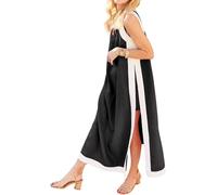Conjunto de 2 piezas para mujer, vestido largo bohemio con bloques de color, sin mangas, trajes casuales de verano con pantalones cortos a juego, vestidos largos holgados de gran tamaño con abertura