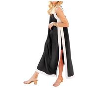 Conjunto de 2 piezas para mujer, vestido largo sin mangas, con bloques de color, sin mangas, pantalones cortos a juego con bolsillos, estilo bohemio, Negro, S