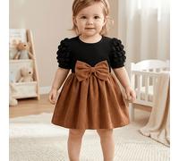 Conjunto de 2 piezas para niña con adorno de , punto de trenzado de , de , look , vestido de manga corta con que marca la cintura, coletero, verano, vestido de moda