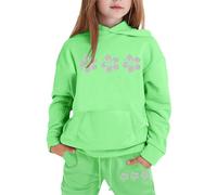 Conjunto de 2 piezas para niña: sudadera con capucha y pantalones deportivos informales, chándal estampado para niñas pequeñas y niños. (Light Green, 4-5 Years)