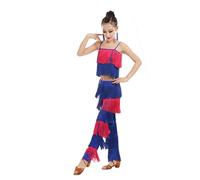 Conjunto De 2 Piezas para Niñas Pantalones De Talla Grande con Flecos y Borlas y Top SóLiido con Flecos Vestidos Baile Latiino Baile Ropa Hip Hop (Dark Blue, 6-7 Years)