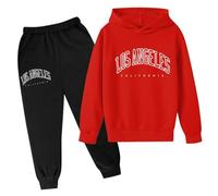 Conjunto de 2 piezas para niñas y niñas, conjunto de sudadera con capucha de Los Ángeles, California, conjunto de sudadera y pantalones deportivos con capucha para niños 2025, rosso, 9-10 años
