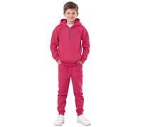 Conjunto de 2 piezas para niño con capucha y hombros caídos, sudadera con cremallera de 1/4 y pantalones deportivos con pantalones de invierno para niños 5T (rosa intenso, 5-6 años)