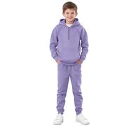 Conjunto de 2 piezas para niño con capucha y hombros caídos, sudadera con cremallera de 1/4 y pantalones deportivos con pantalones de invierno 5T para niños (violeta claro, 12-13 años)