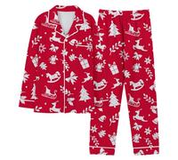Conjunto de 2 pijamas de pareja para parejas, pijama de manga larga con botones de invierno para hombre, estampado navideño, para el hogar, informal, conjunto de pijama para hombre, pijama de Navidad