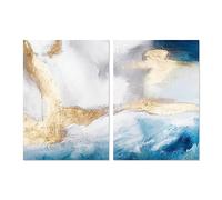 Conjunto de 2-Pósteres Abstractos de Acuarela en Dorado Blanco y Azul Arte de Pared Moderno Pintura en Lienzo Imágenes Impresas Sala de Estar Cocina Oficina Decoración del Hogar-50*60cm (sin marco)