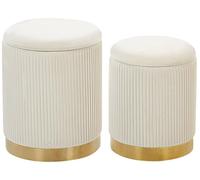 Conjunto de 2 pufs con almacenaje tapizados en poliéster blanco con base dorada diseño moderno mechón horizontal Miramar