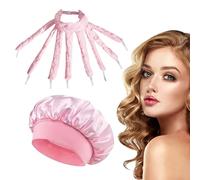 Conjunto de 2 rizadores sin calor Octopus con gorro de noche de seda, banda para rizos DIY sin calor, rizos suaves y ondas para cabello largo (Rosa)