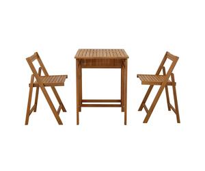 Conjunto de 2 sillas plegables y 1 mesa de balcón abatible con almacenaje de madera maciza PRADO