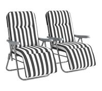 Conjunto de 2 sillas reclinables de jardín Outsunny, sillas de gravedad cero ajustables en 5 posiciones con cojines, tumbonas plegables para jardín con reposabrazos para exteriores, patio, rayas