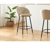 Conjunto de 2 taburetes de bar de terciopelo y metal - Beige - ELIRAM