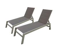 Conjunto de 2 tumbonas barbados de textileno y aluminio marrón 164/198×61×35/95cm