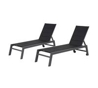 Conjunto de 2 tumbonas barbados de textileno y aluminio negro 164/198×61×35/95cm