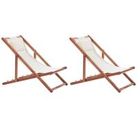 Conjunto de 2 tumbonas de jardín de madera de acacia oscura blanco crema con 2 telas a elegir reclinable plegable Avellino