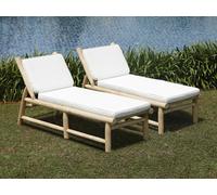 Conjunto de 2 tumbonas de teca con colchón - Natural claro y blanco - TULUM de MYLIA