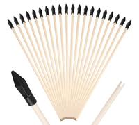 Conjunto de 20 flechas de madera, flechas de repuesto de bambú de 45 cm con punta de goma para flechas de tiro, alta seguridad, flechas de madera para principiantes, arco, ejercicio objetivo, arco de