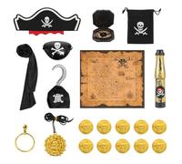 Conjunto de 20 piezas de disfraz de pirata para niños y niñas, accesorios de pirata, disfraz de corsario con sombrero de bucanero, máscara de ojos, cinturón, prismáticos, brújula, mapa del tesoro