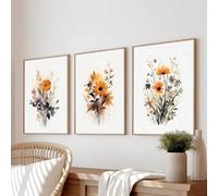 Conjunto de 3-Abstracto Flor de Acuarela Lienzo Cartel Impresión de Arte Pintura Planta Pintura de Pared Nórdica para Dormitorio Sala de Estar Cocina Oficina Decoración del Hogar-40*60cm (Sin marco)