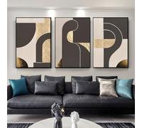 Conjunto de 3-Arte Abstracto de Pared Tonos Dorados Estética Geométrica Pósteres Láminas Pintura Moderna Sobre Lienzo Obras de Arte Decoración de Salas de Estar Cocinas Oficinas-30*50cm (Sin marco)