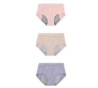 Conjunto de 3 bragas menstruales for mujer, ropa interior fisiológica a prueba de fugas, bragas de algodón de cintura alta.(Pink Beige Blue,M)