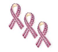 Conjunto De 3 Broche De Cristal Para Sobrevivientes De Cáncer De Mama Con Lazo Rosa Acento Plateado Joyería Simbólica De Apoyo Para Mujeres