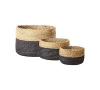 Conjunto de 3 cestas de yute natural negro beige almacenaje ropa accesorio Jabar