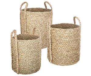 Conjunto de 3 cestas redondas pasto marino natural
